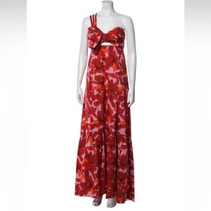 Johanna Ortiz red poplin one-shoulder maxi dress